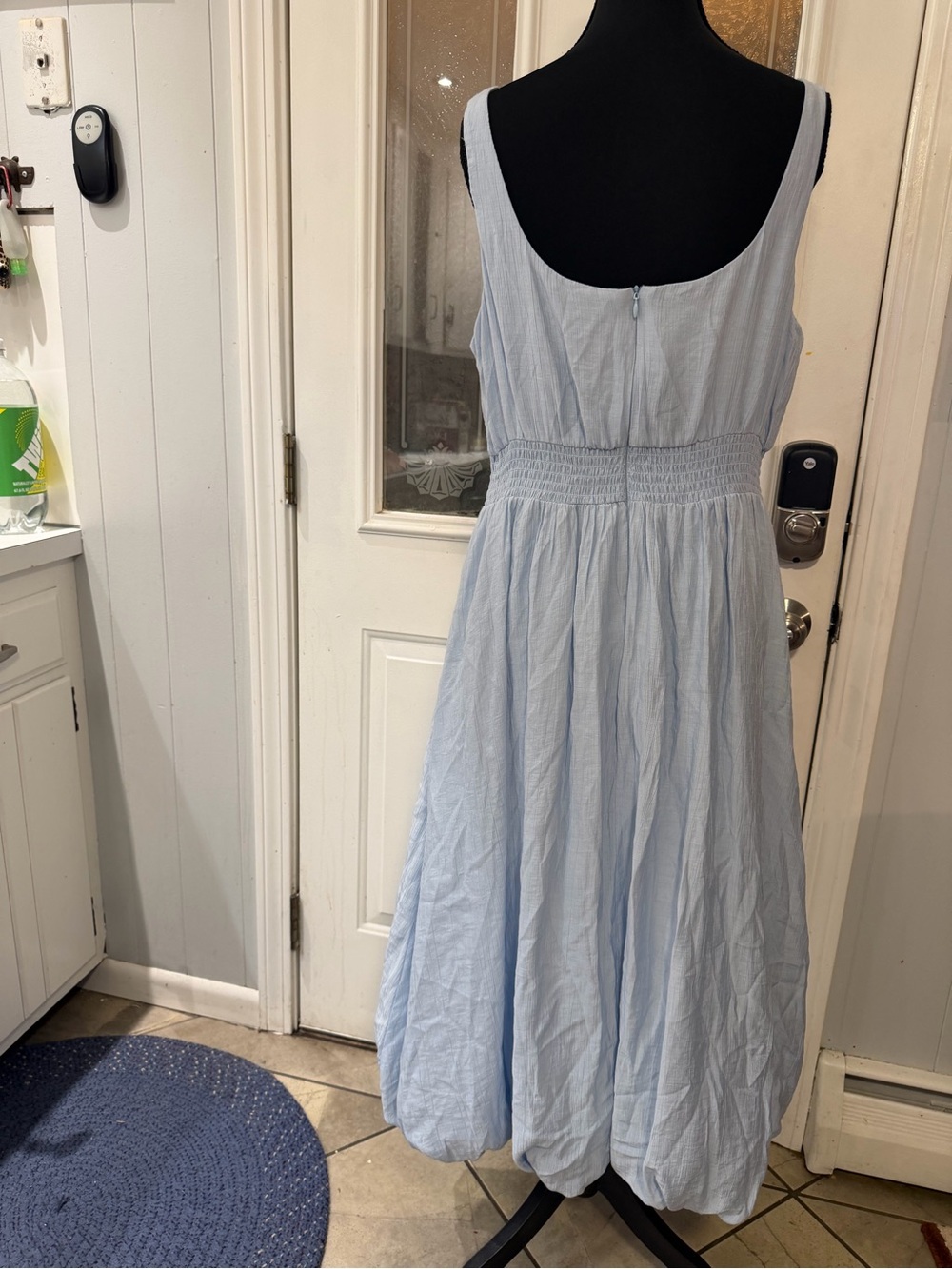 Maison Tara Light Blue Sleeveless Smocked Midi Dress
